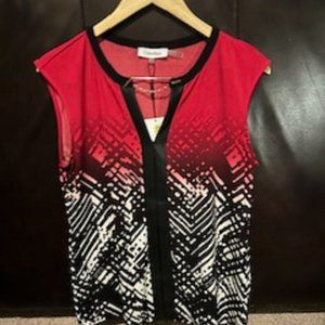 Women's Top Sleeveless Red, Black & White Calvin Klein Size Medium New